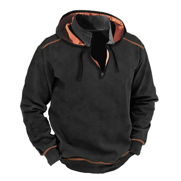 Herren Hoodie Reißverschluss Kragen Kontrast Details Grau - Eveloria