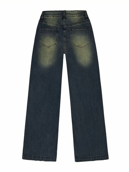 Damen Baggy Jeans Weites Bein Leicht Gewaschen Blau
