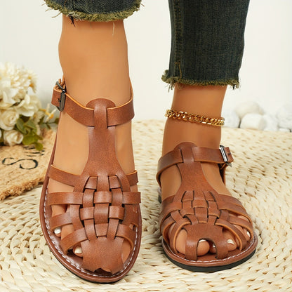 Damen Sandalen Gewebt Flach Schnallenverschluss