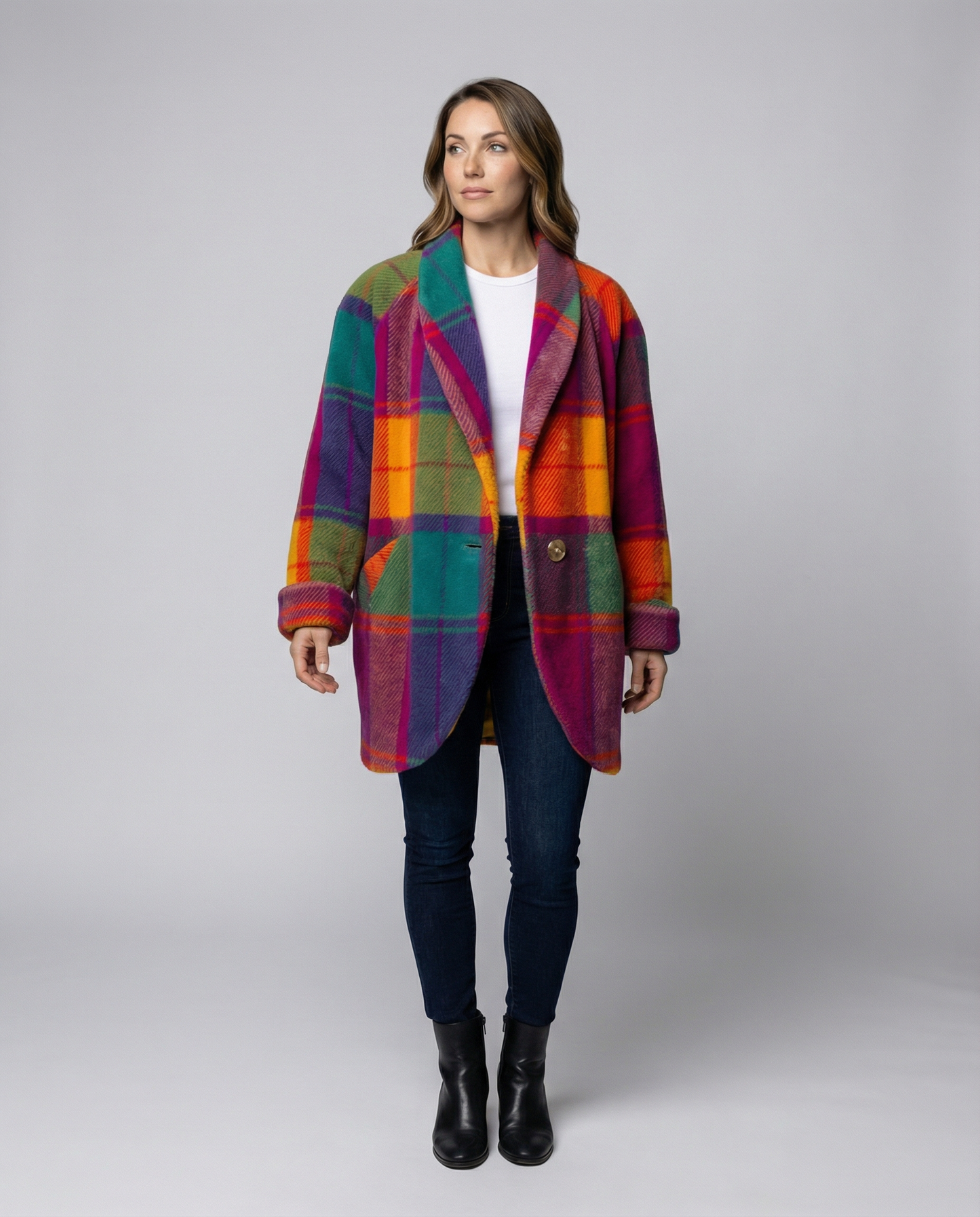 Damen Oversized Karomuster Jacke