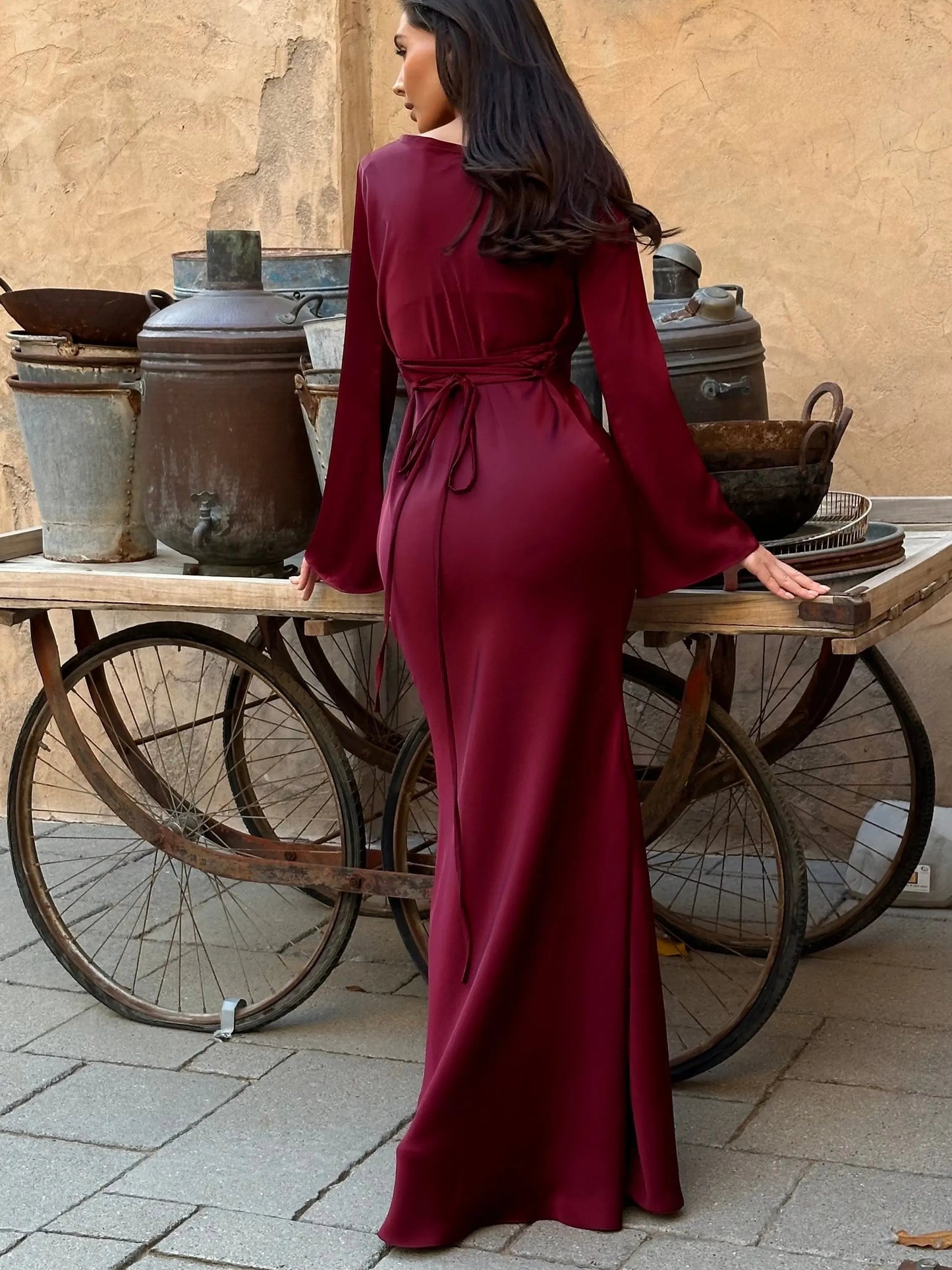 Damen Abendkleid Maxikleid Figurbetont Lange Ärmel