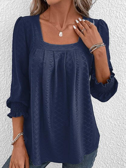 Damen Baumwollbluse Eckiger Ausschnitt