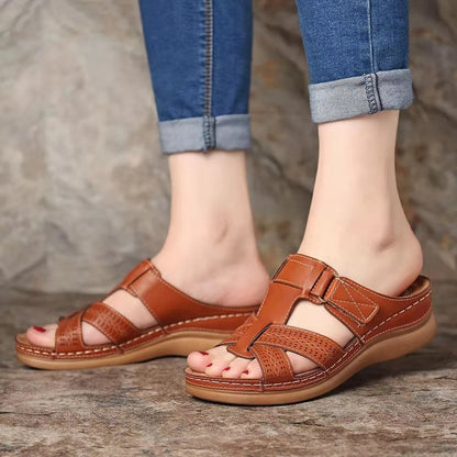 Damen Sommer-Sandalen Klettverschluss Offene Zehen Robustes Plateau