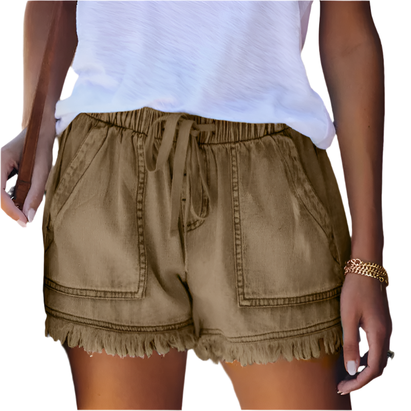 Eveloria Damen Hochtaillen Denim Shorts
