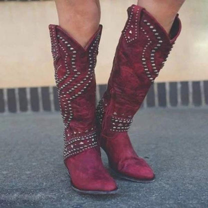 Eveloria Damen Cowboystiefel Absatz Leder