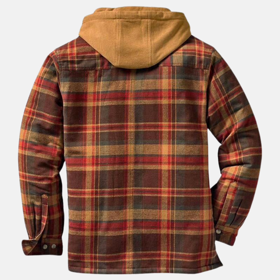 Herren Kariertjacke Warm Lässig Knöpfen Braun