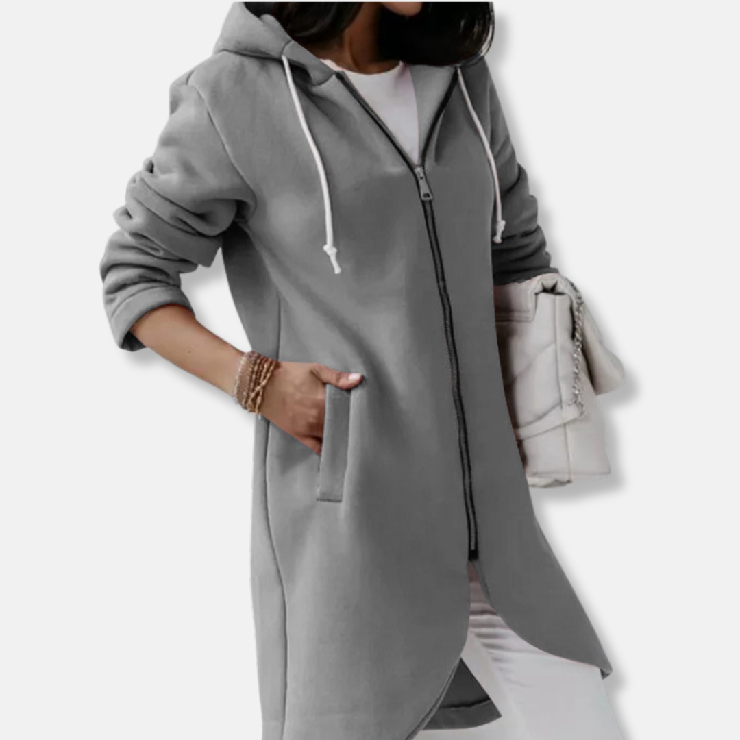 Damen Sweatshirtjacke Lässig Kapuze Baumwollmischung Mittellang