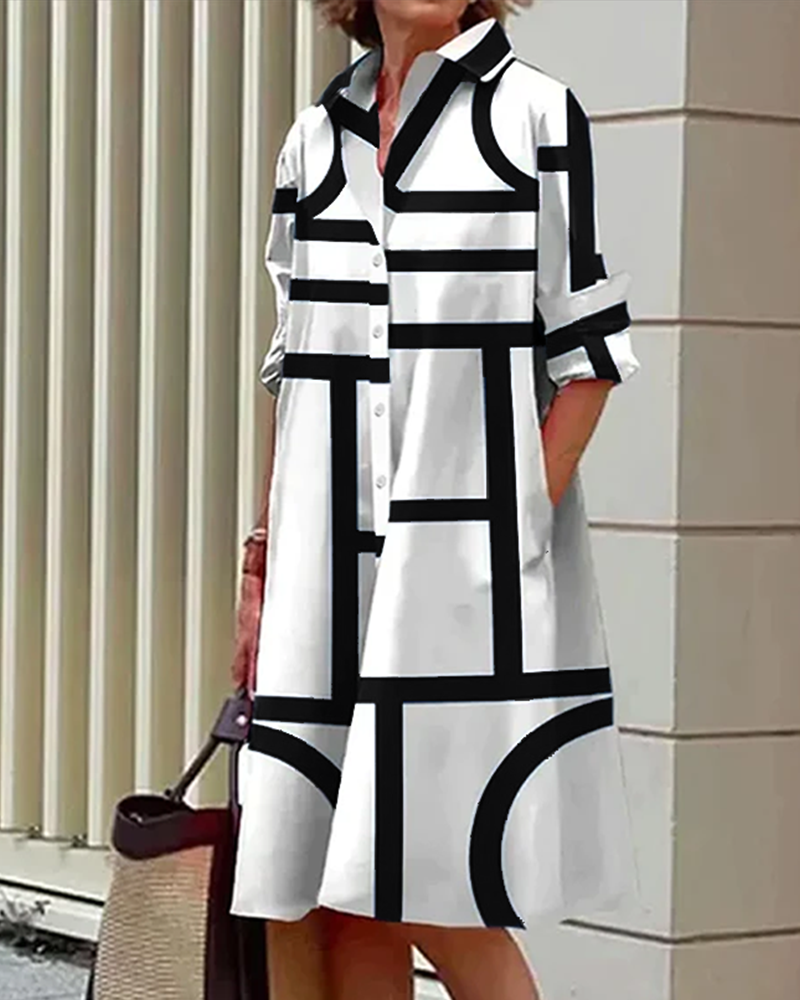 Eveloria Damenkleid Geometrischer Druck Mit Taschen