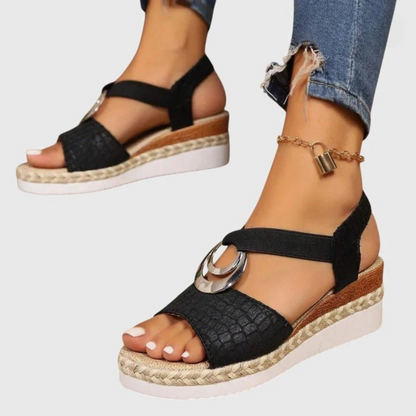 Damen Orthopädische Sandalen Schnallenriemen Leder Braun