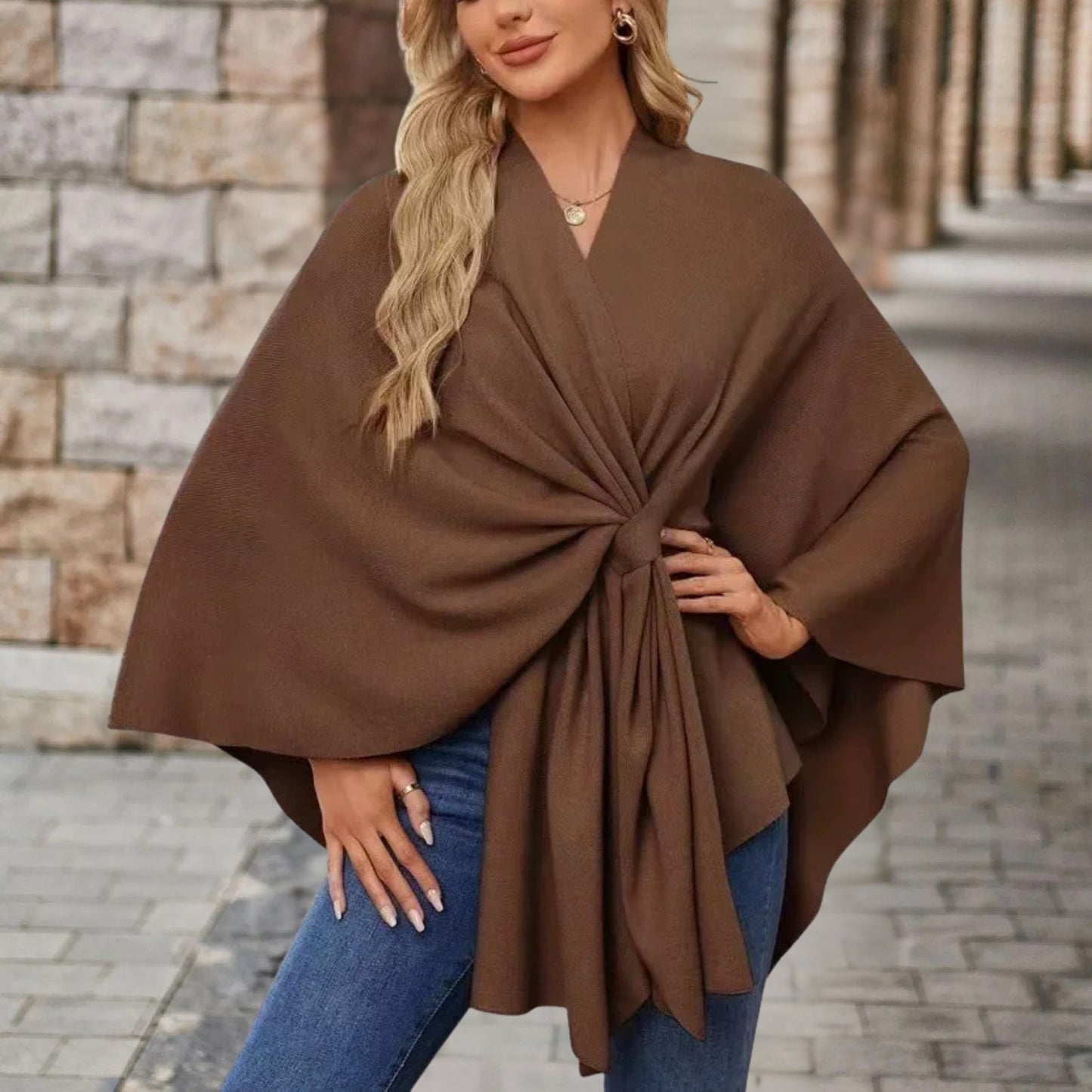 Damen Wickelponcho Leicht Feminin