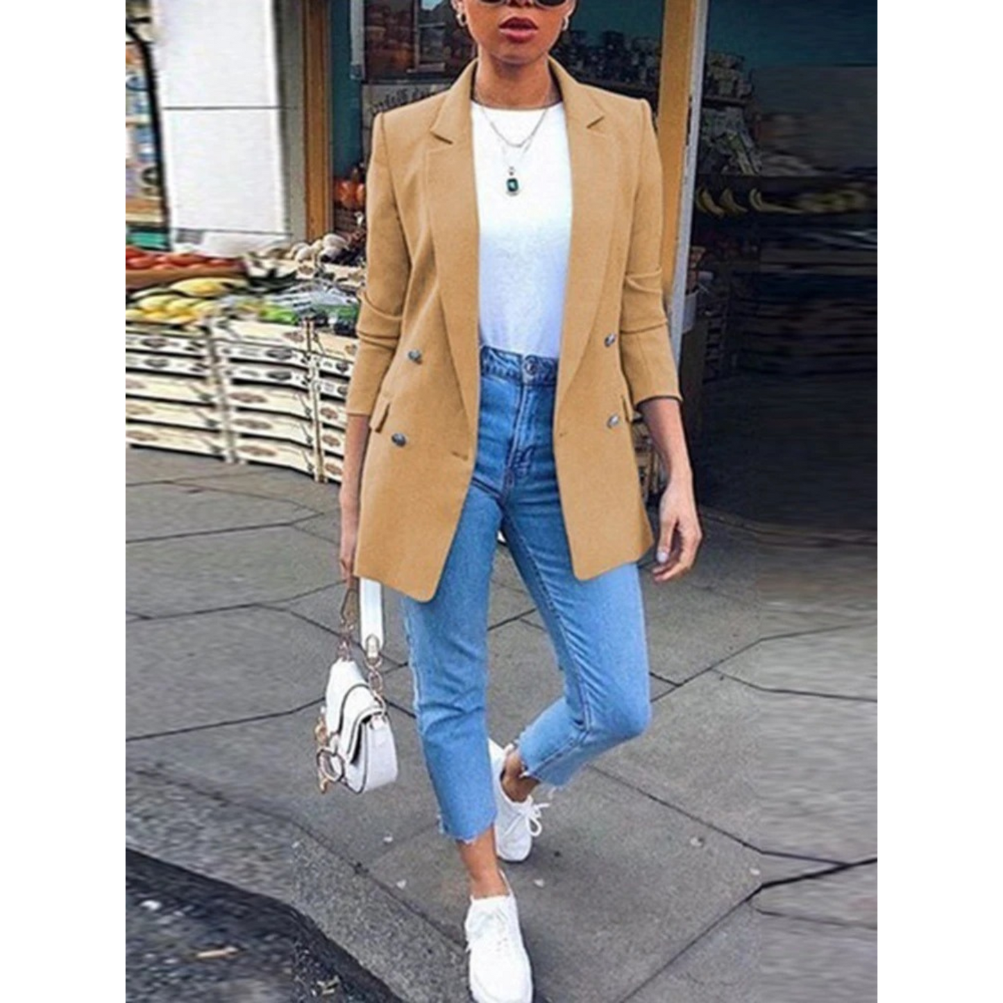 Eveloria Damen Blazer Mittellang Einfarbig