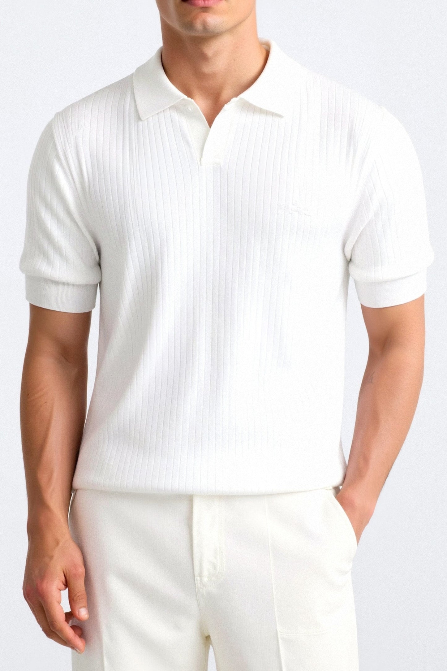 Herren Poloshirt Kurzärmelig Gerippt Elegant Weiß