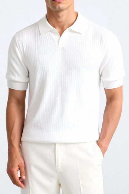 Herren Poloshirt Kurzärmelig Gerippt Elegant Weiß