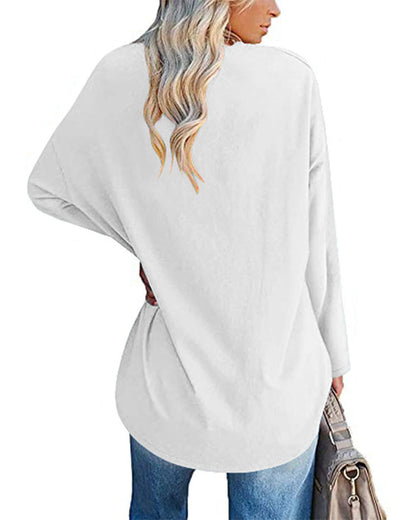 Eveloria Damen Langarm T-Shirt V-Ausschnitt Einfarbig