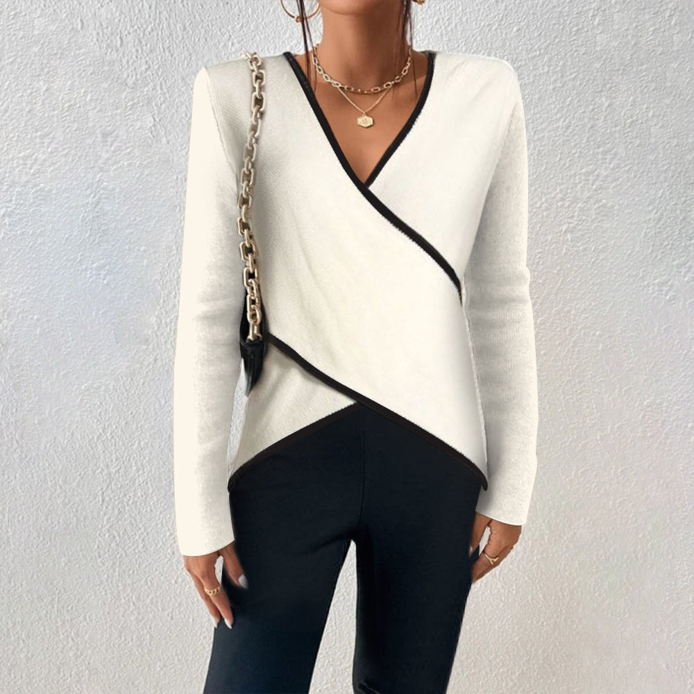 Damen V-Ausschnitt Pullover Wickelstil - Eveloria
