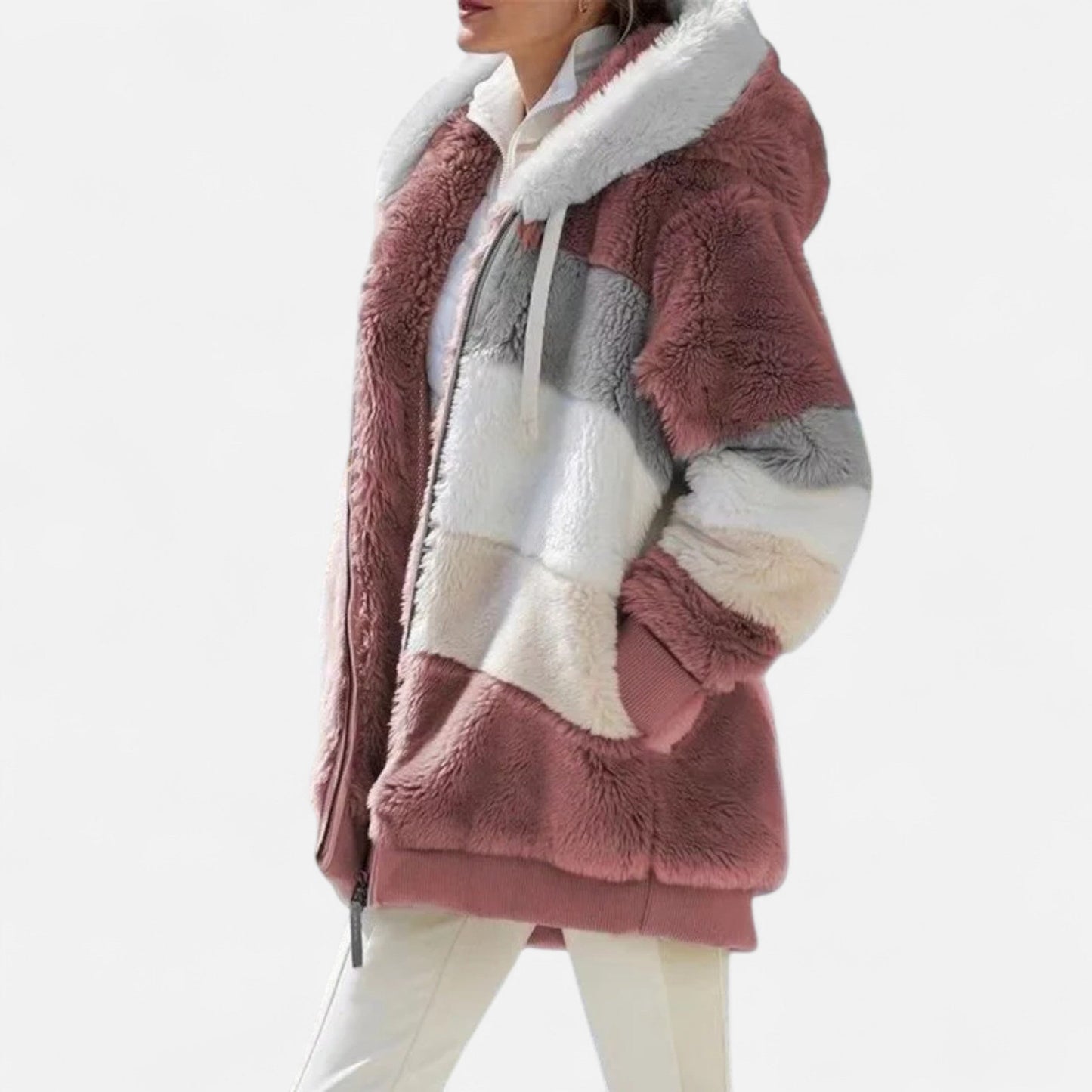 Damen Oversized Jacke mit Kapuze Gestreift
