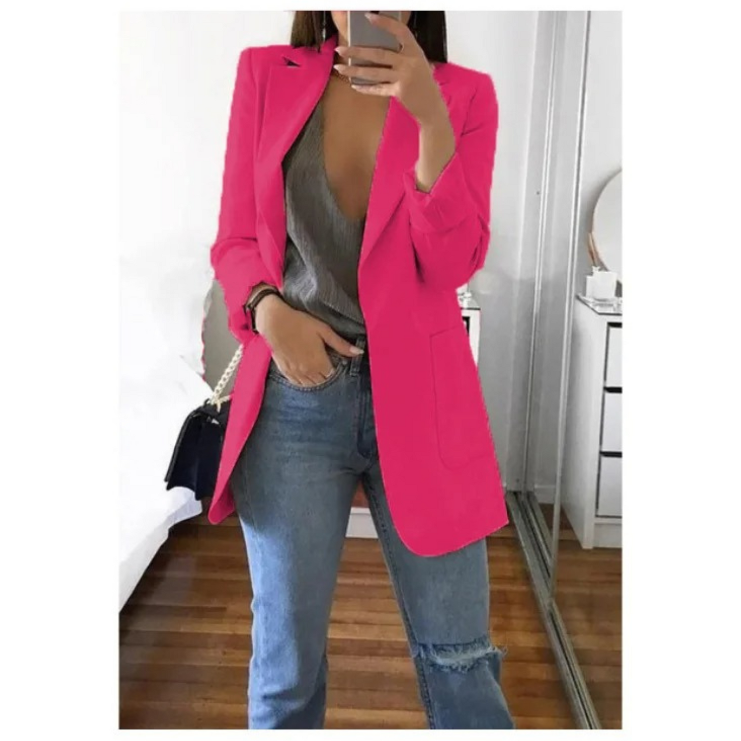 Damen Doppelreihiger Blazer Bürooutfit mit Druck