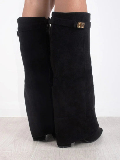 Damen Kniehohe Stiefeletten Elegant Leder