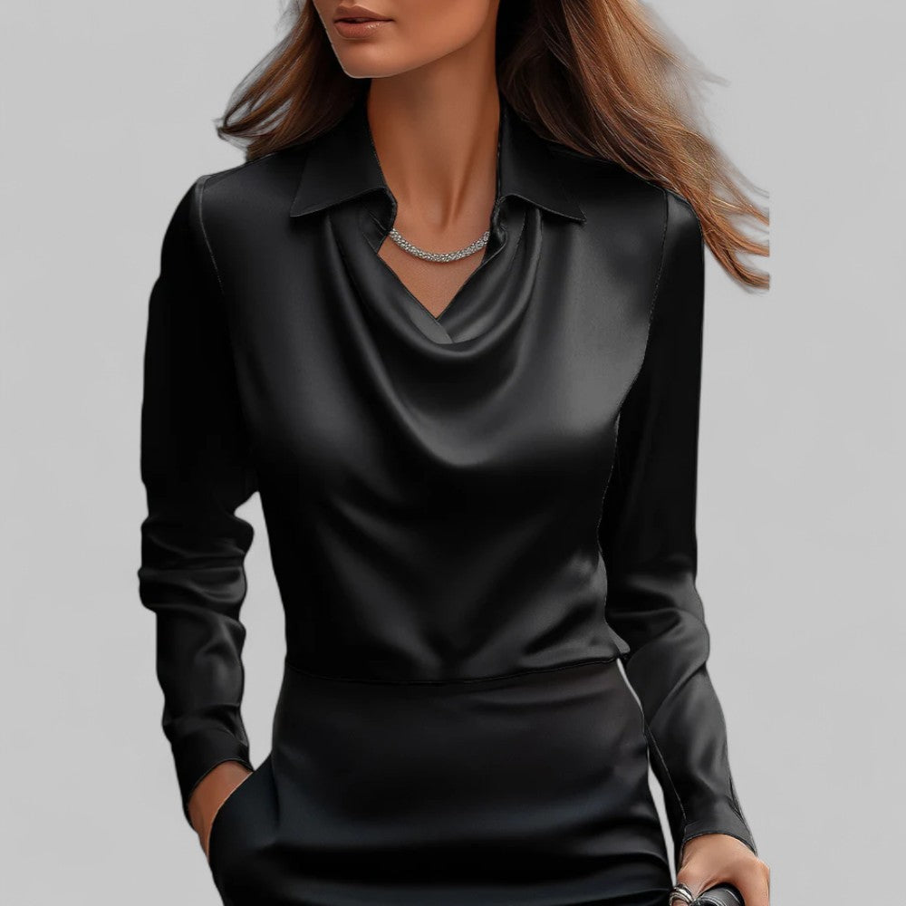 Elegante Damen Satinbluse Wasserfallausschnitt