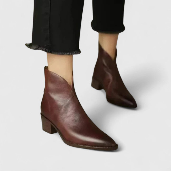 Damen Stiefeletten Blockabsatz Elegantes Leder