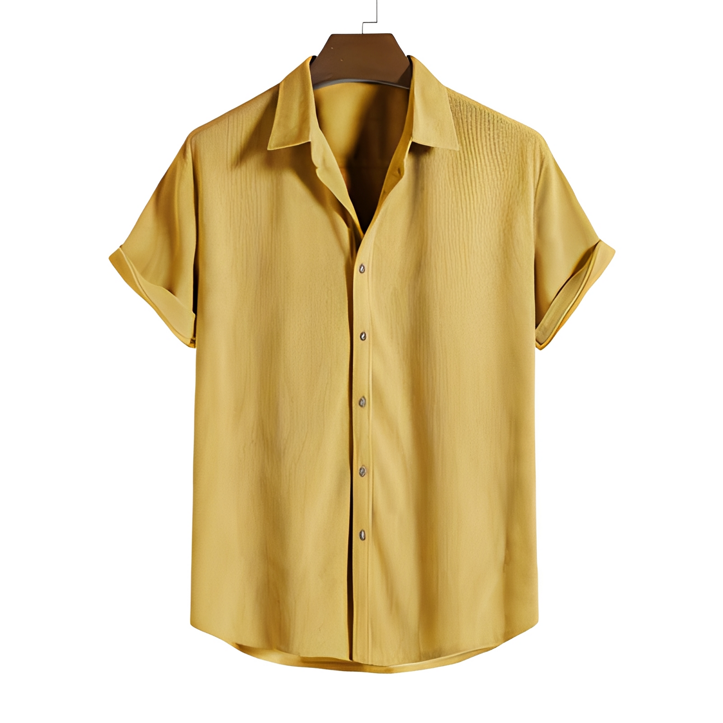 Herren Sommerhemd Leicht Kurzarm mit Knöpfen Beige