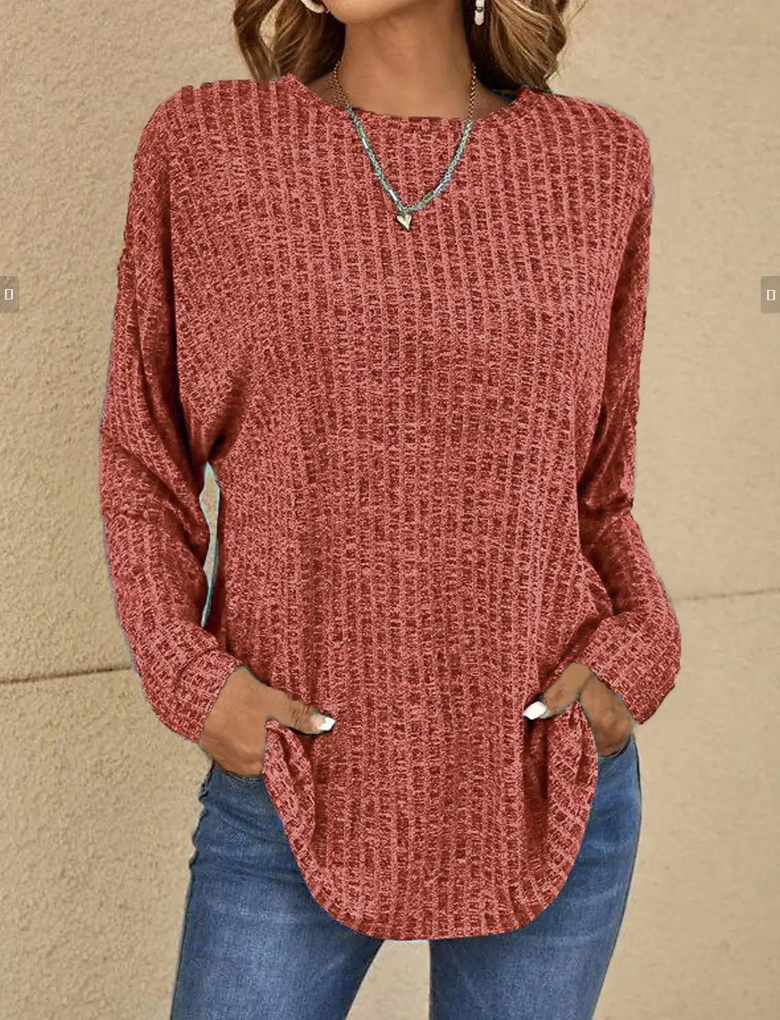 Damen Pullover Weiches Strick Gerippt Langarm Lässig