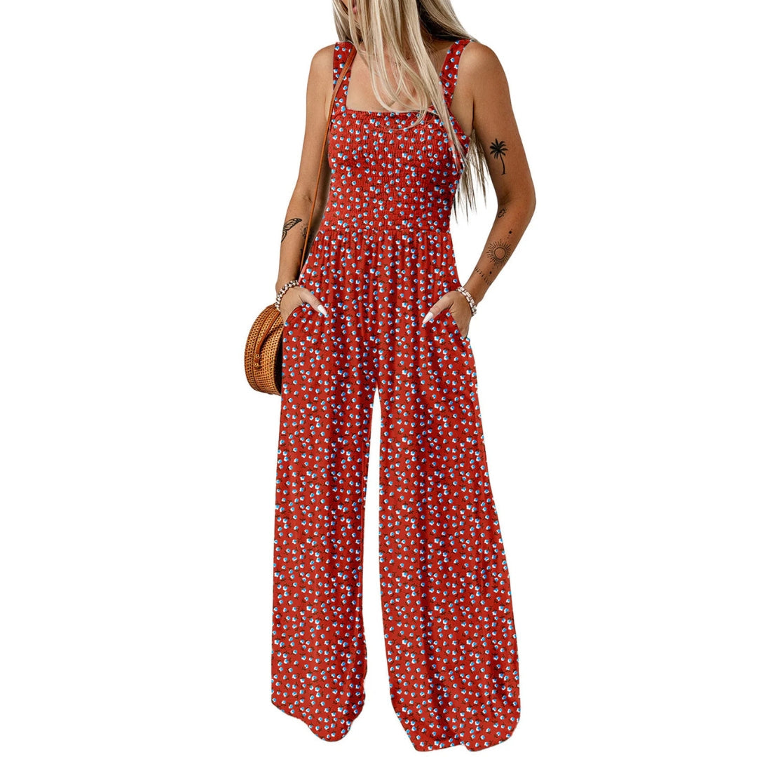 Damen Jumpsuit Blumenmuster Weites Bein Elegante Farbe
