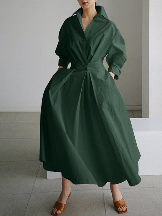 Damen Maxi-Kleid Tailliertes Hemdkleid