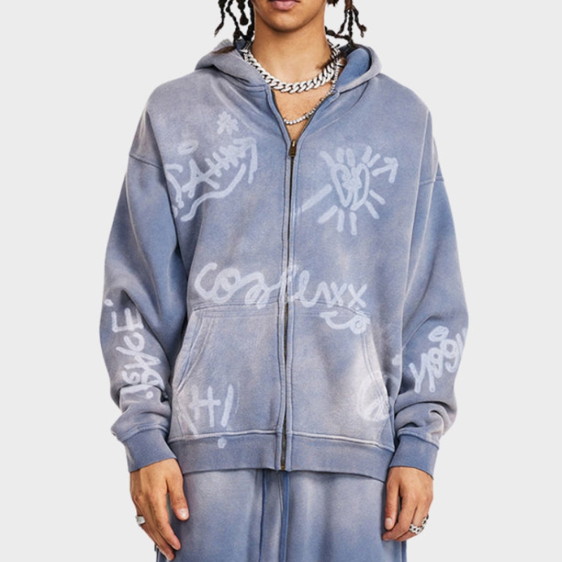 Damen Hoodie Oversize Graffiti Print Y2K Stil