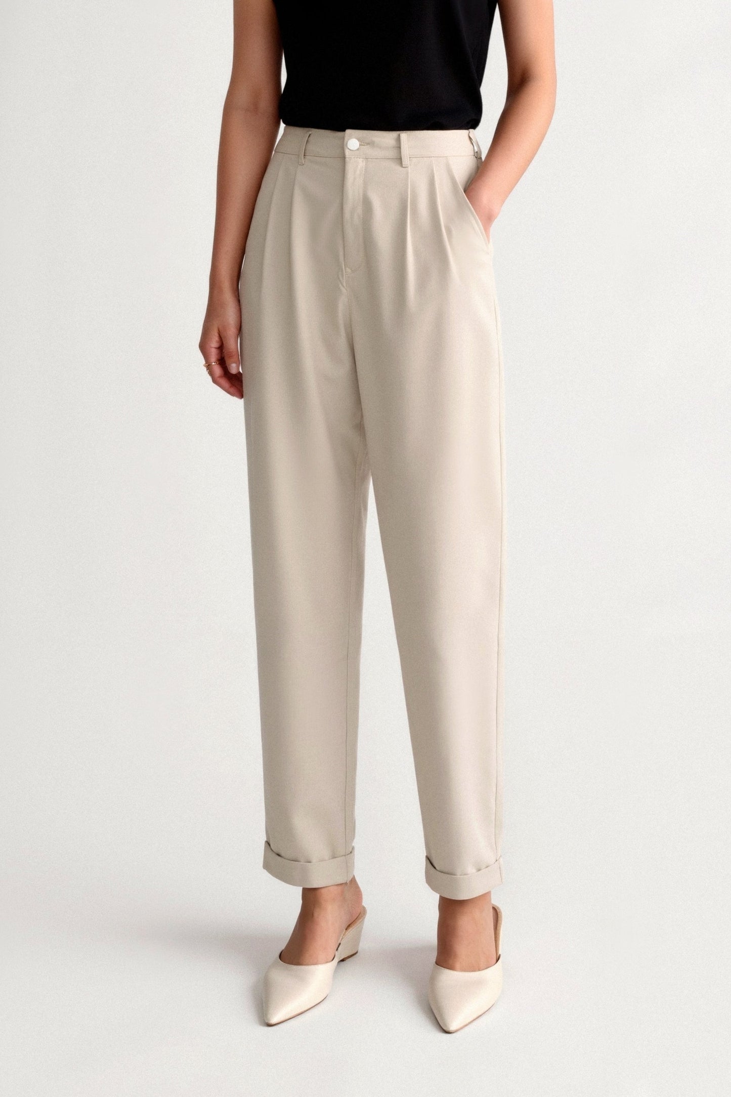 Damenhose Bundfalten Umschlag Saum