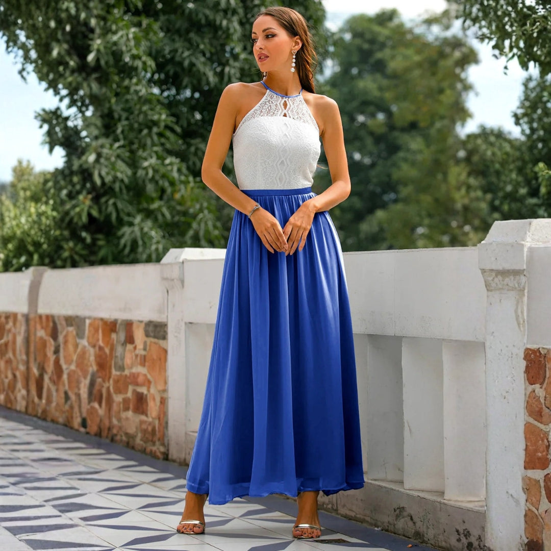 Damen Neckholder Maxikleid Hochzeitsgast Kleid