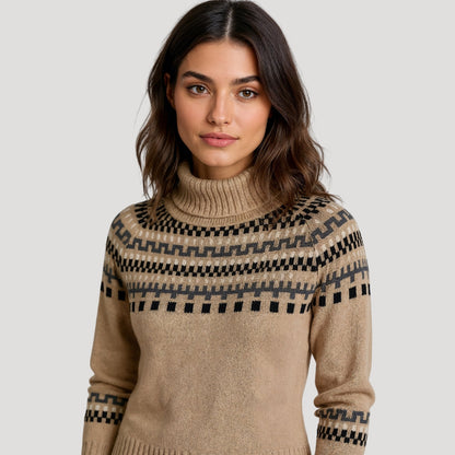 Damen Rollkragen Strickpullover Frühlingsmuster Blau