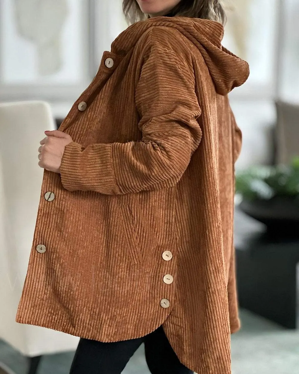 Damen Cordjacke mit Kapuze Freizeit