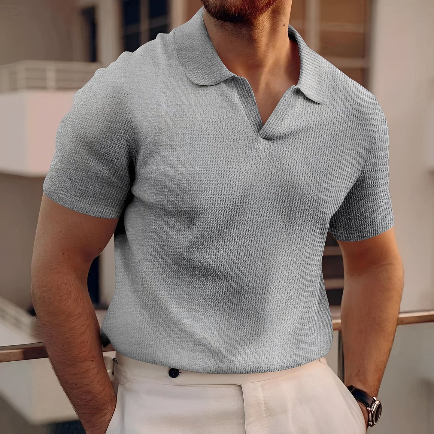 Herren Polo-Shirt Leicht Baumwolle Sommerlich Weiß