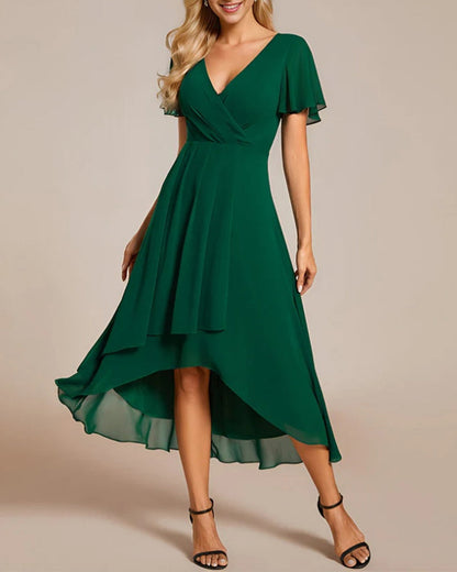 Eveloria Damenkleid V-Ausschnitt Rüschenärmel