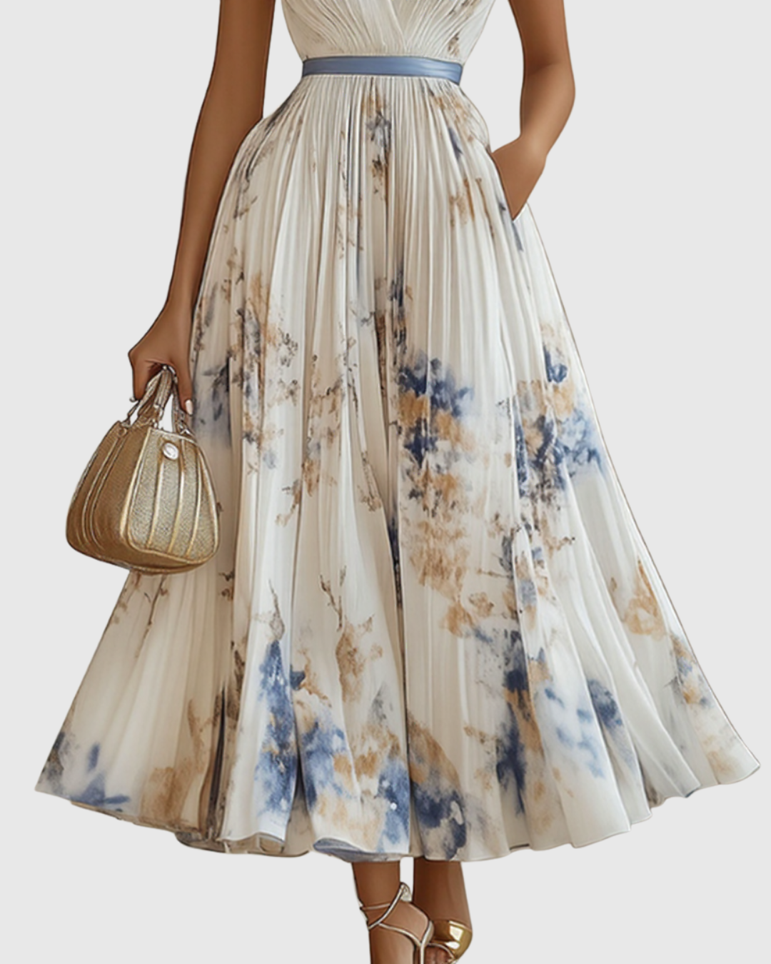 Isabella Damen Ärmelloses Midi Kleid Geplissiert Blumenmuster