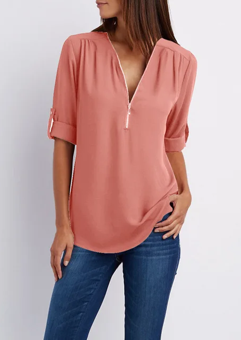 Eveloria Damen Chiffonbluse Mit Reißverschluss