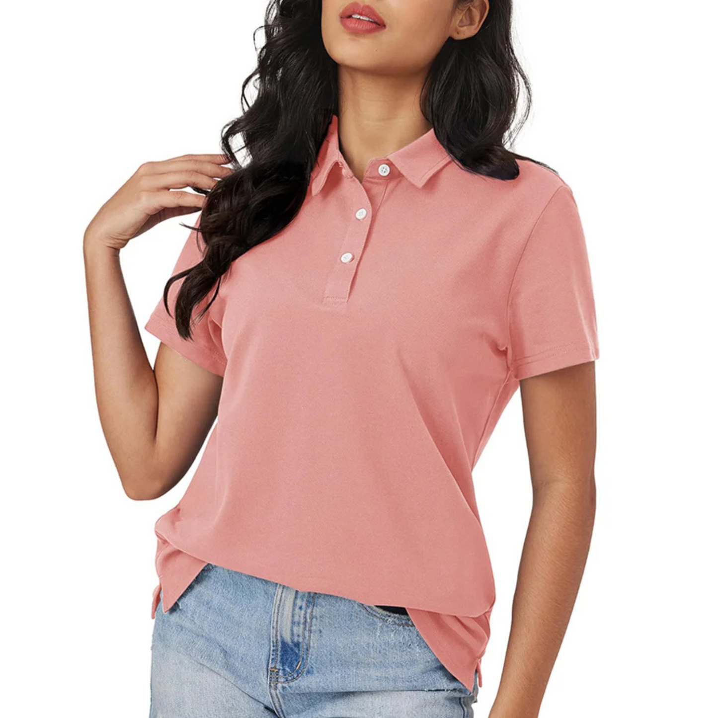 Eveloria Damen Polo Blau Seide Atmungsaktiv Leicht