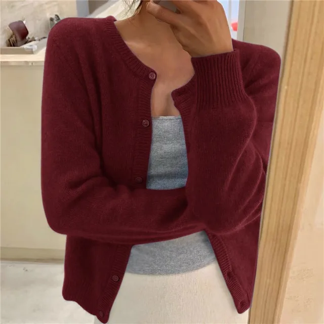 Damen Strickjacke Rundhalsausschnitt Länge Mit langen Ärmeln