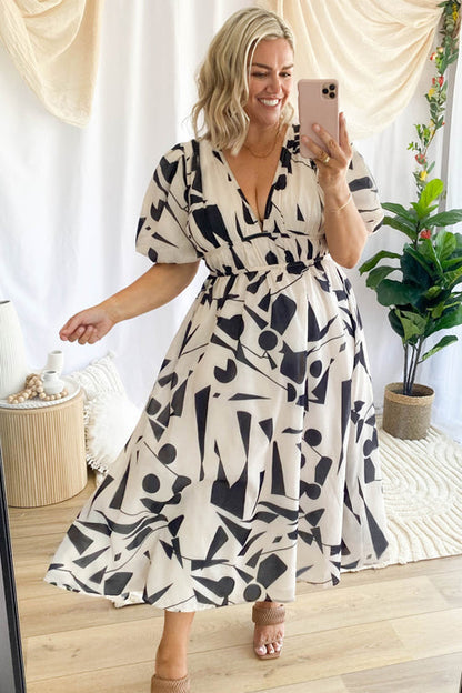 Eveloria Damen Maxi Kleid Puffärmel mit Liebe-Print - Eveloria