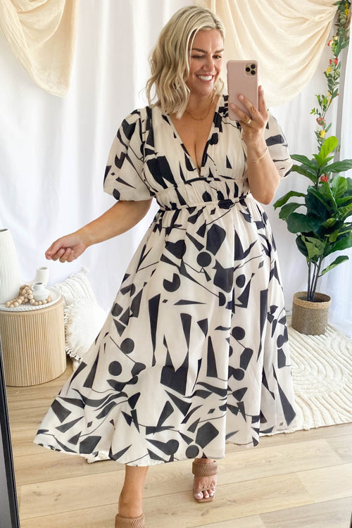Eveloria Damen Maxi Kleid Puffärmel mit Liebe-Print - Eveloria