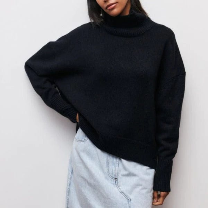Eveloria Damen Oversized Strickpullover Stehkragen
