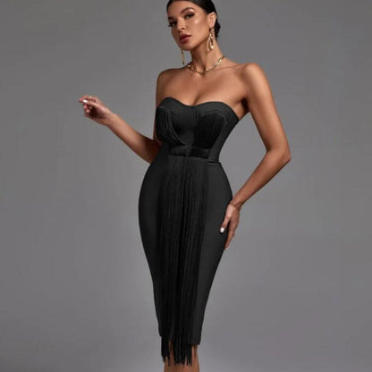 Eveloria Damen Trägerloses Kleid Fransen