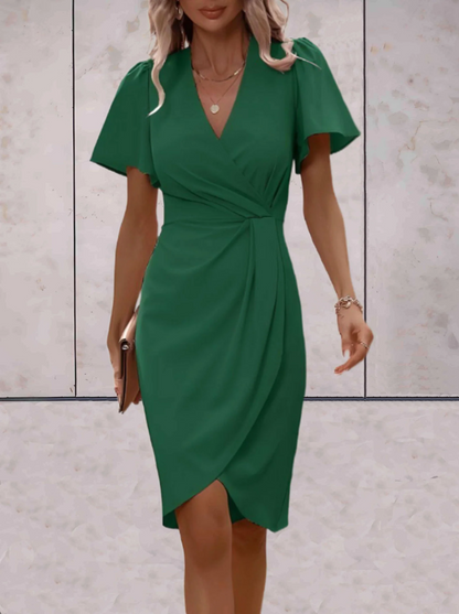 Damen V-Ausschnitt Kleid Puffärmel Sommer