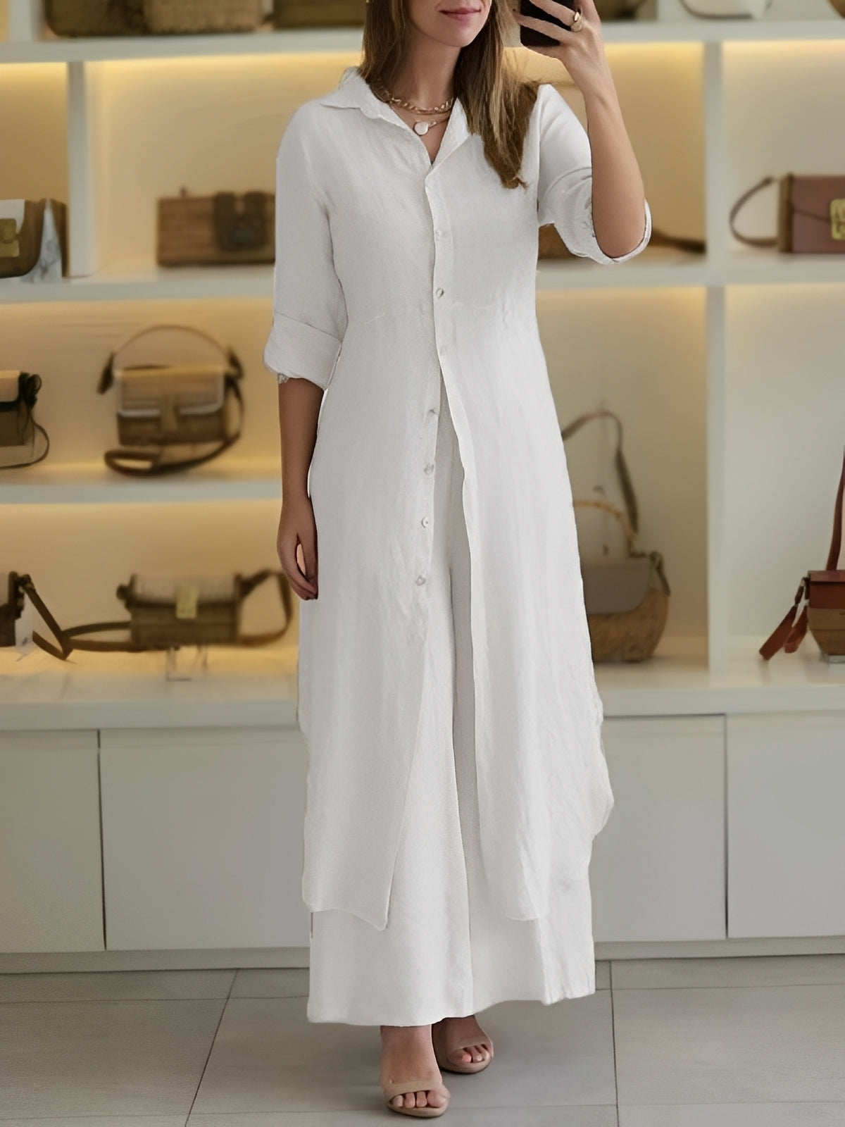 Damen Freizeitset 2-teilig Leicht Baumwolle Beige