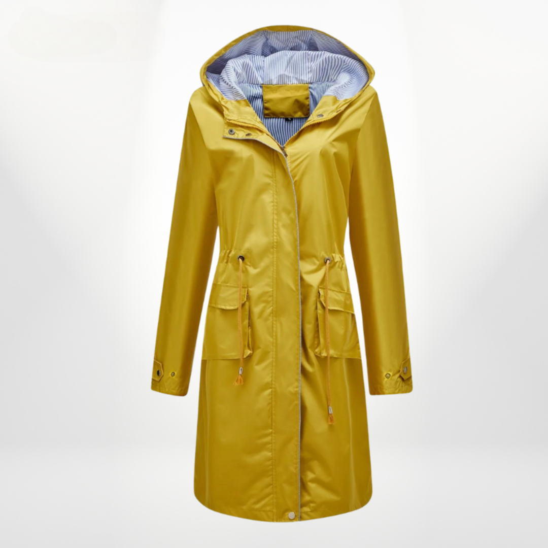 Damen Trenchcoat Lang Kapuze Taillenzug
