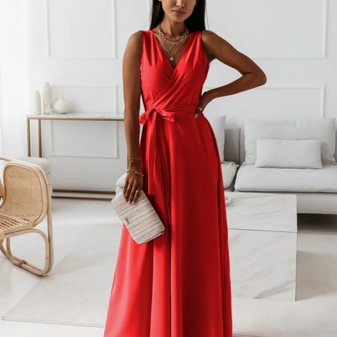 Damen Hochzeitsgastkleid Elegantes Wickel Maxikleid