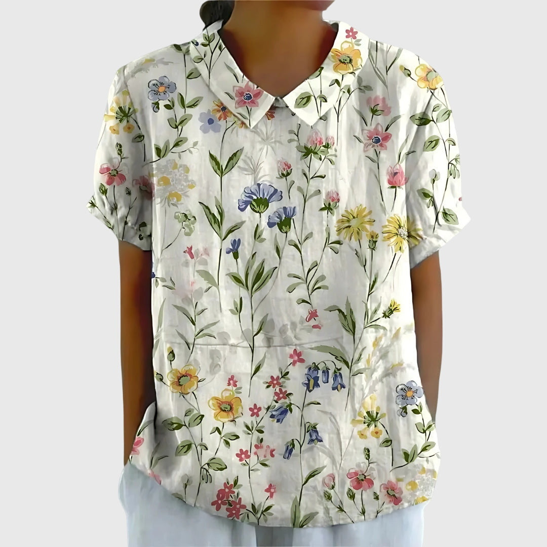 Damen Bluse Kurzarm Blumenmuster