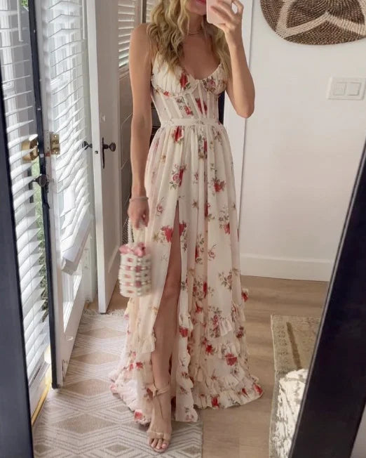 Eveloria Damen Maxikleid Blumenmuster Fließend
