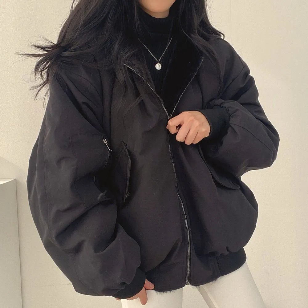 Damen Winterjacke Oversize Fleece-Innenfutter Kuschelig